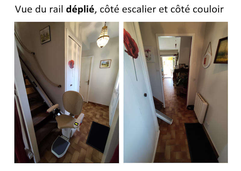 Photo de la référence Accessibilité Ardèche: Monte escalier droit et son rail repliable à CHOMERAC (07210)